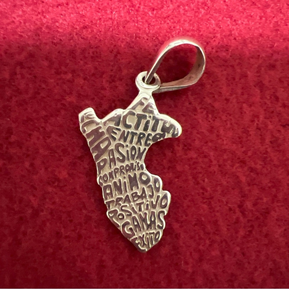 Silver Word-Engraved Peru Map Pendant - Pure Silver 950